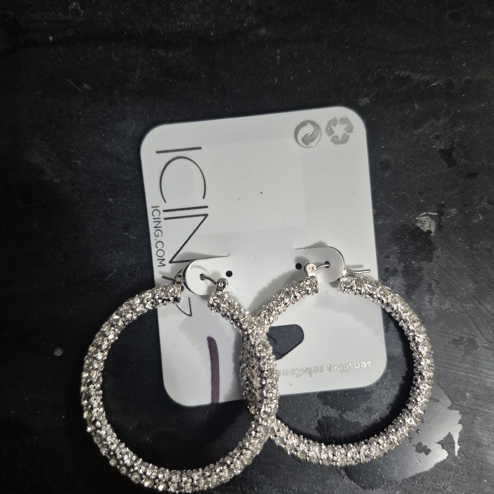 Icing Sparkling Silver Hoop Earrings